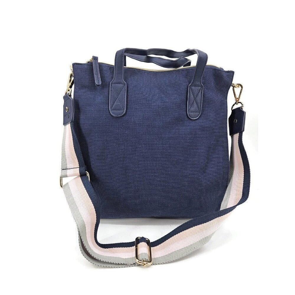 Erin Condren Navy Blue Canvas Bag Crossbody Handbag with Striped Strap